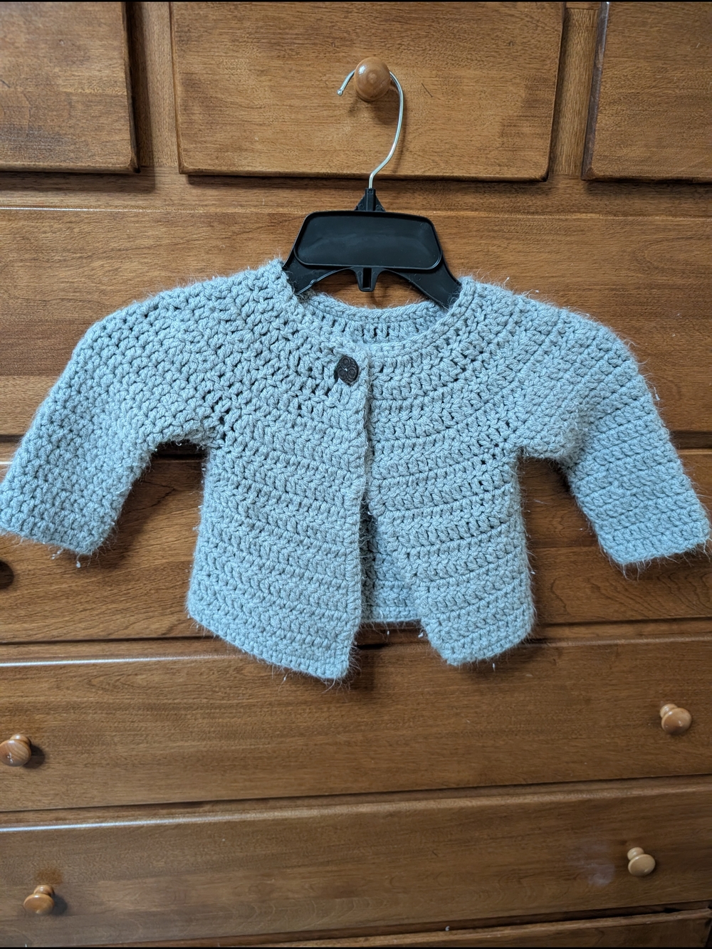 Girls Crochet Button-Up Cardigan - Light Gray Handmade 0-6 Months